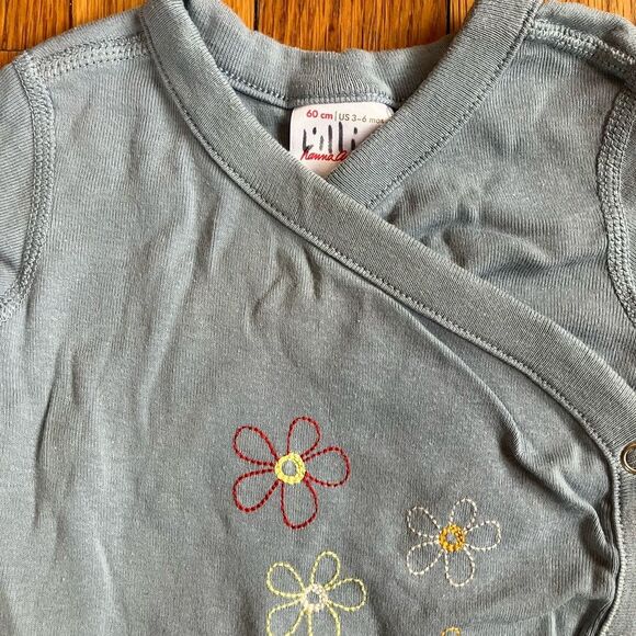 Hanna Andersson Blue Kimono Crossover Bodysuit & Primary Bloomers 60 3-6 - Picture 3 of 6